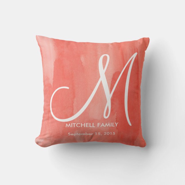 Chic Watercolor Monogram Family Wedding Square Cushion (Front)