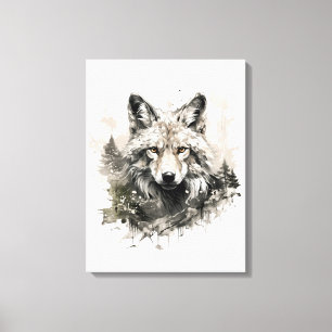 Chic Watercolor Neutral colours forest animals wol Canvas Print