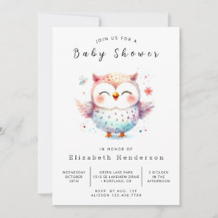 Chic Watercolor Owl Baby Shower Invitation