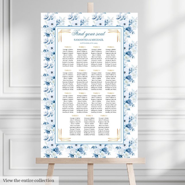 Chic Watercolor Pastel Blue Gold Seating Chart (Chic Watercolor Pastel Blue Gold Seating Chart)