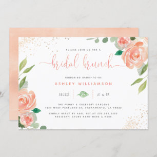 Chic Watercolor Peonies & Eucalyptus Bridal Brunch Invitation