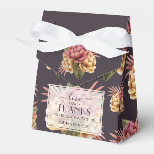Chic Watercolor Peonies Floral on Purple Brown Favour Box