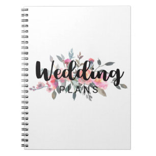 Chic Watercolor Peony Floral Wedding Planner Spiral Notebook