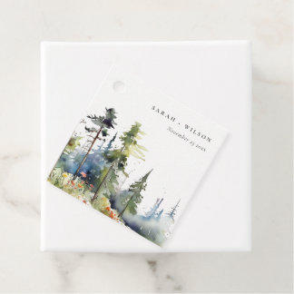 Chic Watercolor Pine Forest Landscape Wedding Favour Tags
