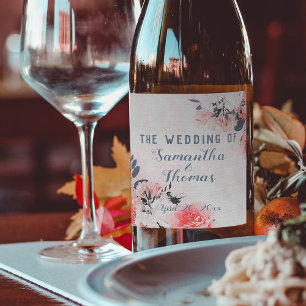 Chic Watercolor Pink Beige Cream Floral Bouquet Wine Label