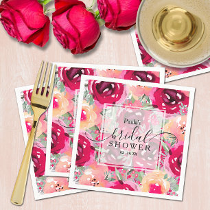 Chic Watercolor Pink Floral Bridal Shower Napkin