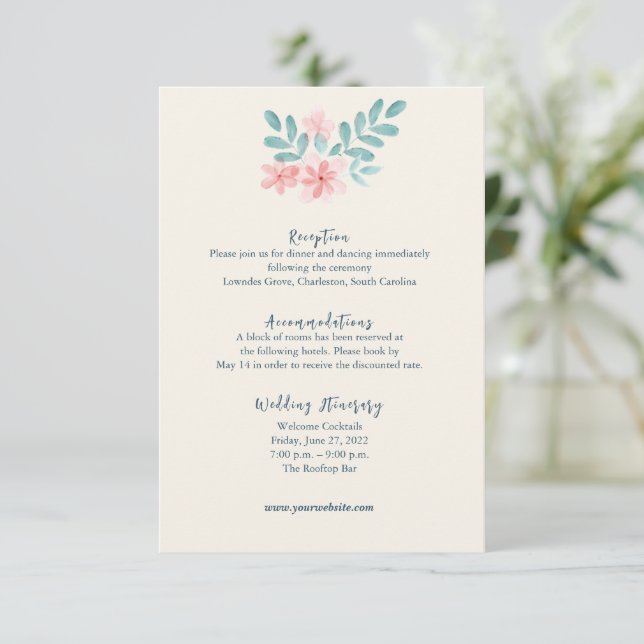 Chic Watercolor Pink Floral Detail Enclosure Card (Standing Front)