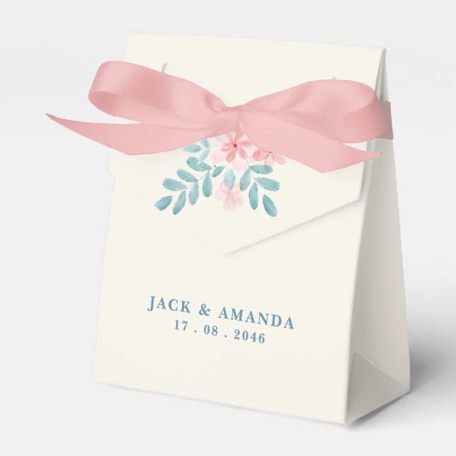 Chic Watercolor Pink Floral Wedding Favour Box (Front Side)