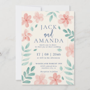 Chic Watercolor Pink Floral Wedding Invitation