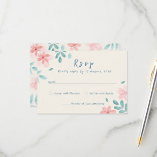 Chic Watercolor Pink Wedding Invitation RSVP Cards