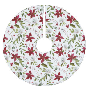 Chic Watercolor Poinsettia Floral Pattern Brushed Polyester Tree Skirt