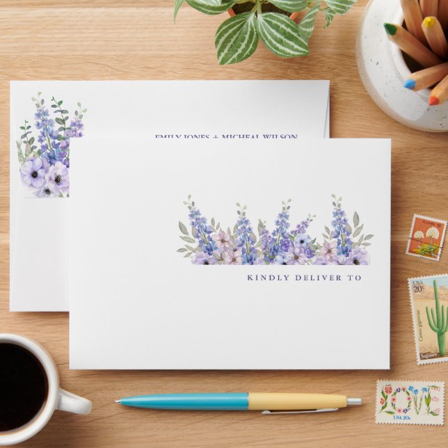 Chic Watercolor Purple Flower  Envelope (Desk)