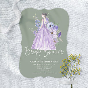 Chic Watercolor Purple Flower Script Bridal Shower Invitation