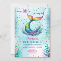 Chic watercolor rainbow mermaid tail 4th birthday