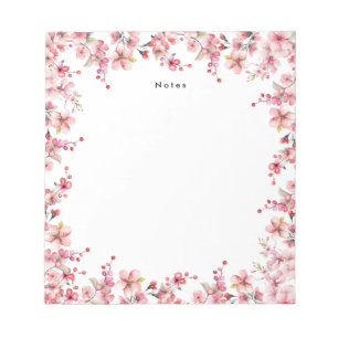 Chic Watercolor Red Cherries Branches Garland Notepad