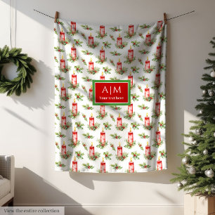 Chic watercolor red Christmas candles personalised Fleece Blanket