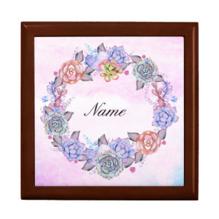 Chic Watercolor Succulents Wreath Gift Box