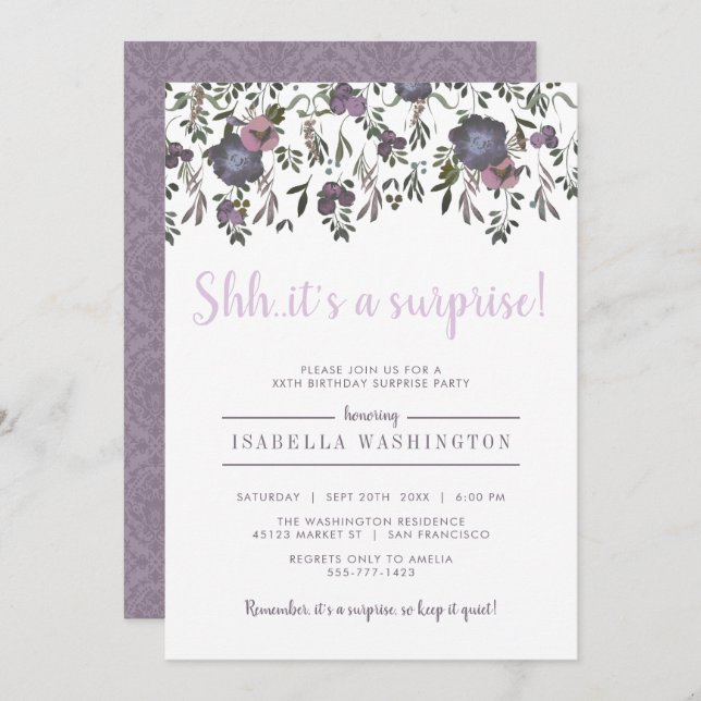 Chic Watercolor Surprise Birthday Party Invitation (Front/Back)
