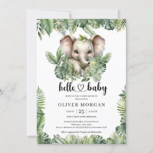 Chic Watercolor tropical greenery cute elephant  Invitation
