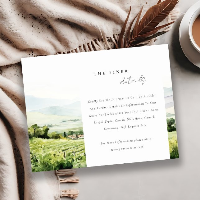 Chic Watercolor Vineyard Landscape Wedding Detail Enclosure Card (Creator Uploaded)