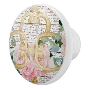 Chic watercolor vintage keys with pink floral ceramic knob
