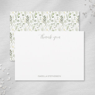 Chic Watercolor Wildflower Green White Floral Thank You Card