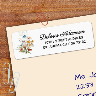 Chic Watercolor Wildflowers Floral Bouquet Address