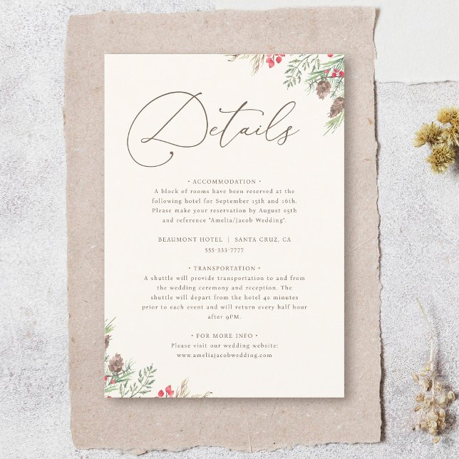 Chic Watercolor Winter Greenery Wedding Details Enclosure Card (Creator Uploaded)