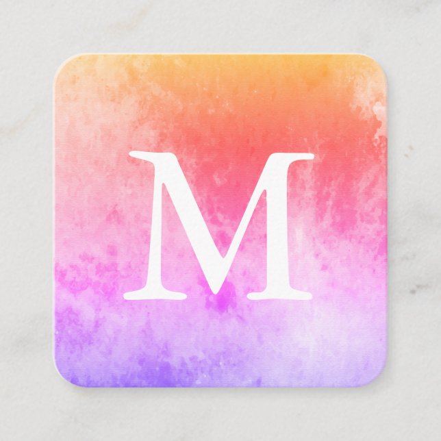 Chic Watercolor with Monogram Square Business Card (Front)