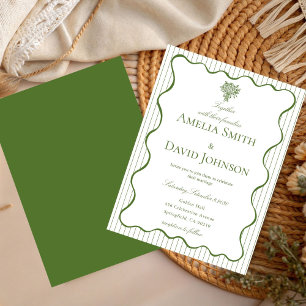 Chic  Wavy Boarder Stripe  Green Wedding  Invitation
