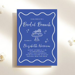 Chic Wavy Frame French Blue Bridal Brunch Shower Invitation