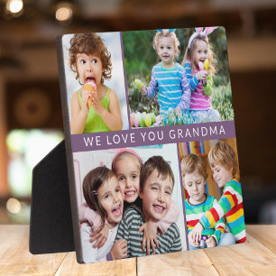 Chic We Love You Grandma 4 Photo Collage Purple Plaque