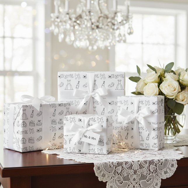 Chic Wedding Day Gift Wrap (Timeless Wedding Icons Wrapping Paper)