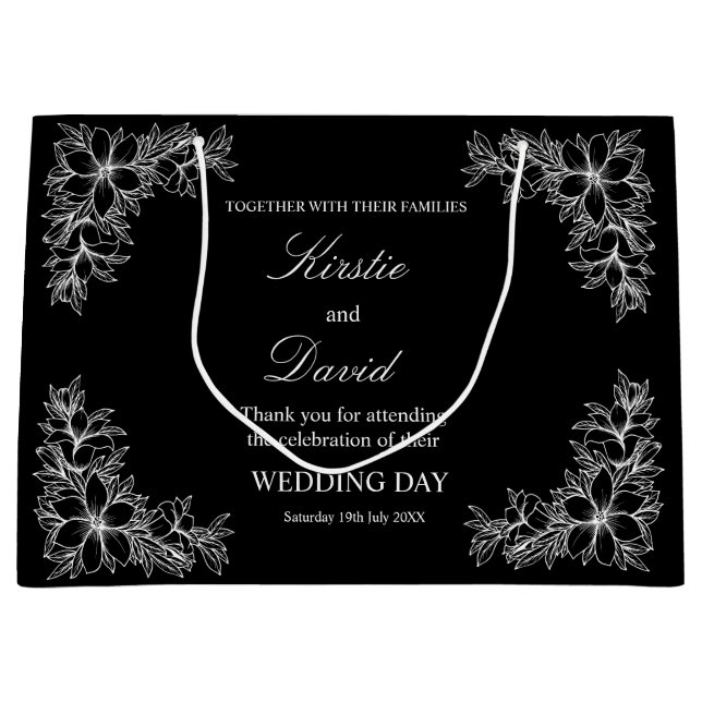 Chic Wedding Day Ornate Frame and Flowers Large Gift Bag (Front)