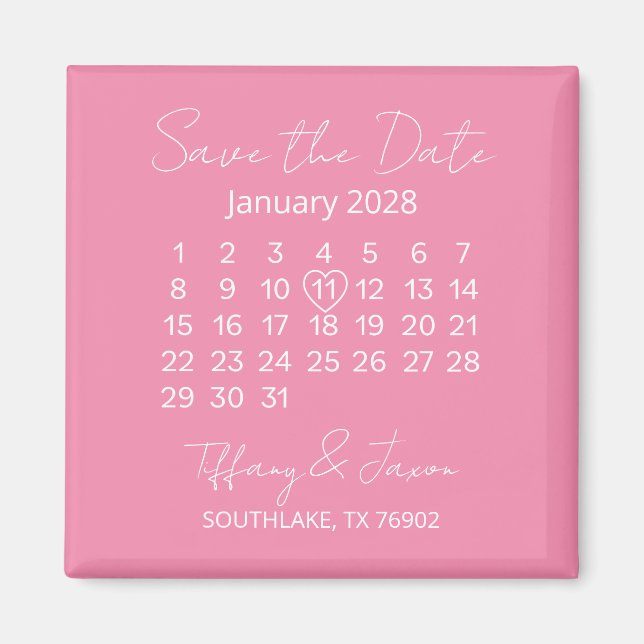Chic Wedding Day Reminder Pink and White Magnet (Front)