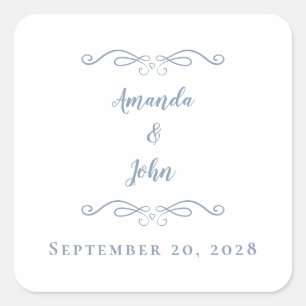 Chic Wedding Envelope Favour Dusty Blue Thank You Square Sticker