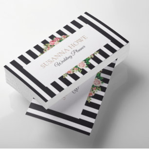 Chic Wedding Event Planner Black Stripes Business Card