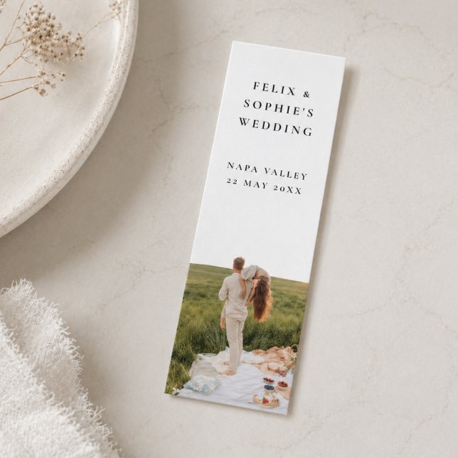 Chic Wedding Favour Minimalist Mini Bookmark Card (A mini bookmark favor perfect for literature lovers and bookish themed weddings)