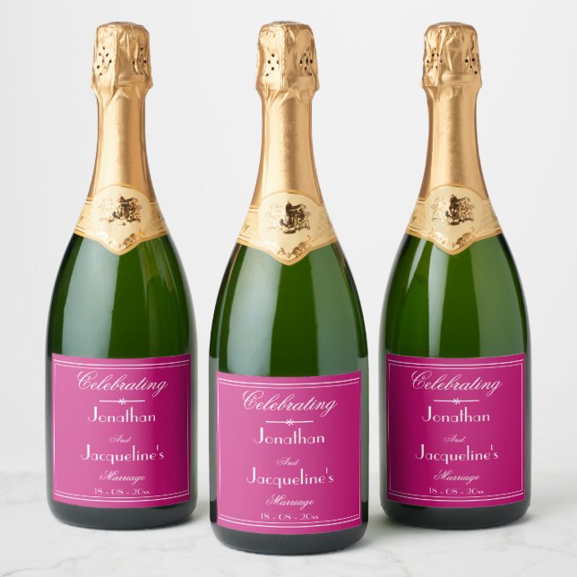 Chic Wedding Favours Magenta Names Script Cool  Sparkling Wine Label (Bottles)