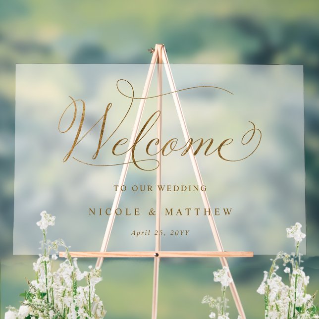 Chic Wedding Gold Welcome Frosted Style Acrylic Sign (Creator Uploaded)