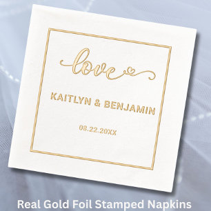 Chic Wedding Love & a Heart Foil Stamped Napkins