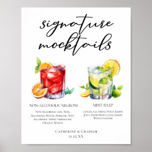 Chic Wedding Mocktails Negroni Mint Julep Menu Poster