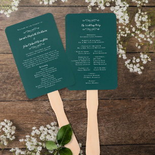 Chic Wedding Modern Ceremony Emerald Green Program Hand Fan