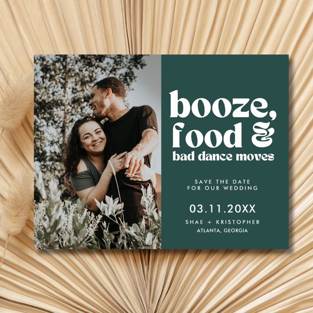 Chic Wedding Photo Green Save the Date Announcement Postcard (Chic Wedding Photo Green Save the Date Announcement Postcard)