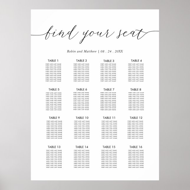 Chic Wedding Reception Seating Chart Sign (Front)
