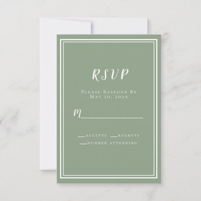 Chic Wedding Sage Green Simple Modern Minimalist RSVP Card (Front)