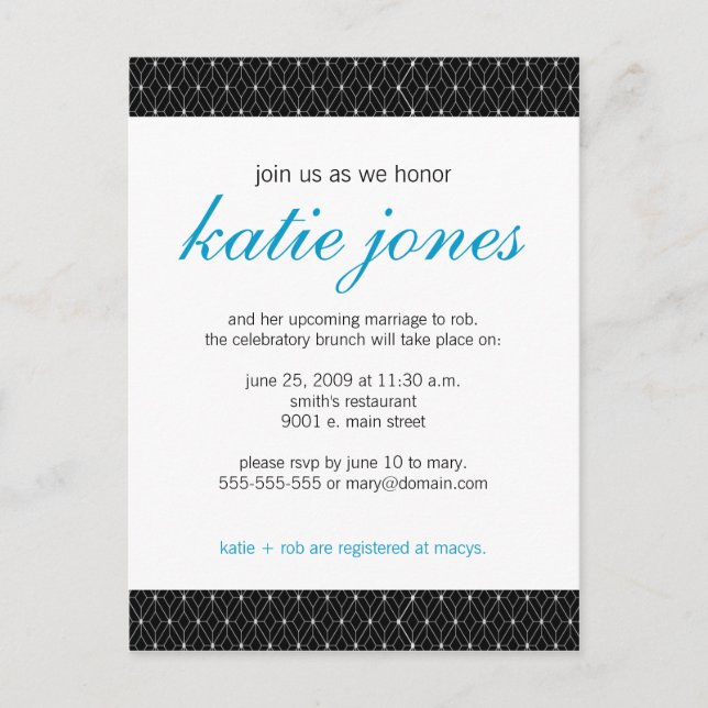 Chic Wedding Shower Invitation Postcard (Front)