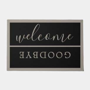 Chic Welcome Calligraphy Typography Black Grey Doormat