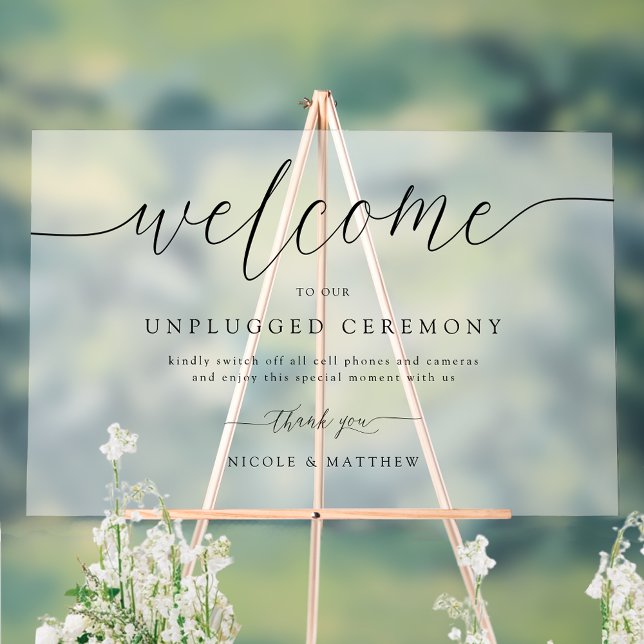 Chic Welcome to Unplugged Wedding Ceremony Frosted Acrylic Sign (Creator Uploaded)