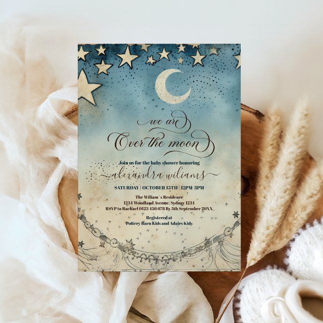 Chic We're Over the Moon Boy Baby Shower Invitation (Creator Uploaded)